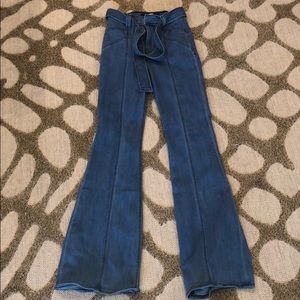 High waisted, flare, belt tie express jeans